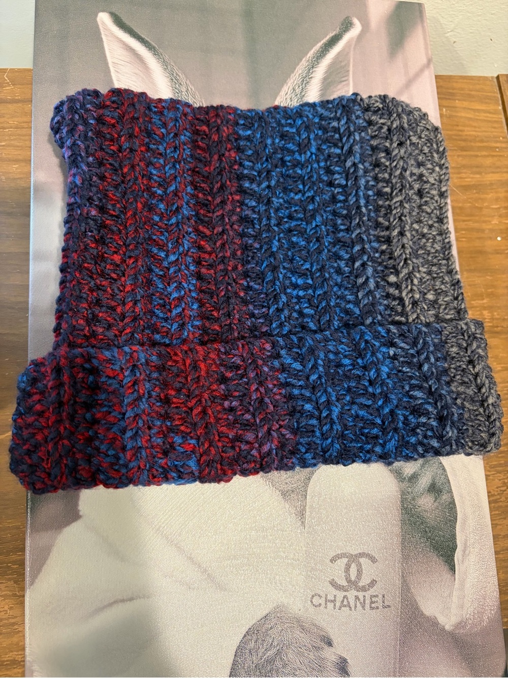 Handmade Crochet Cat Ear Beanie Blue Red Black Alt Grunge Winter Hat - Picture 4 of 5